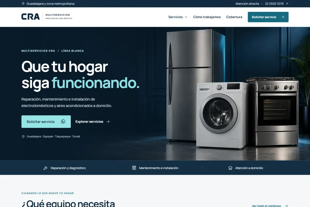 Vista de la página pública de Multiservicios CRA